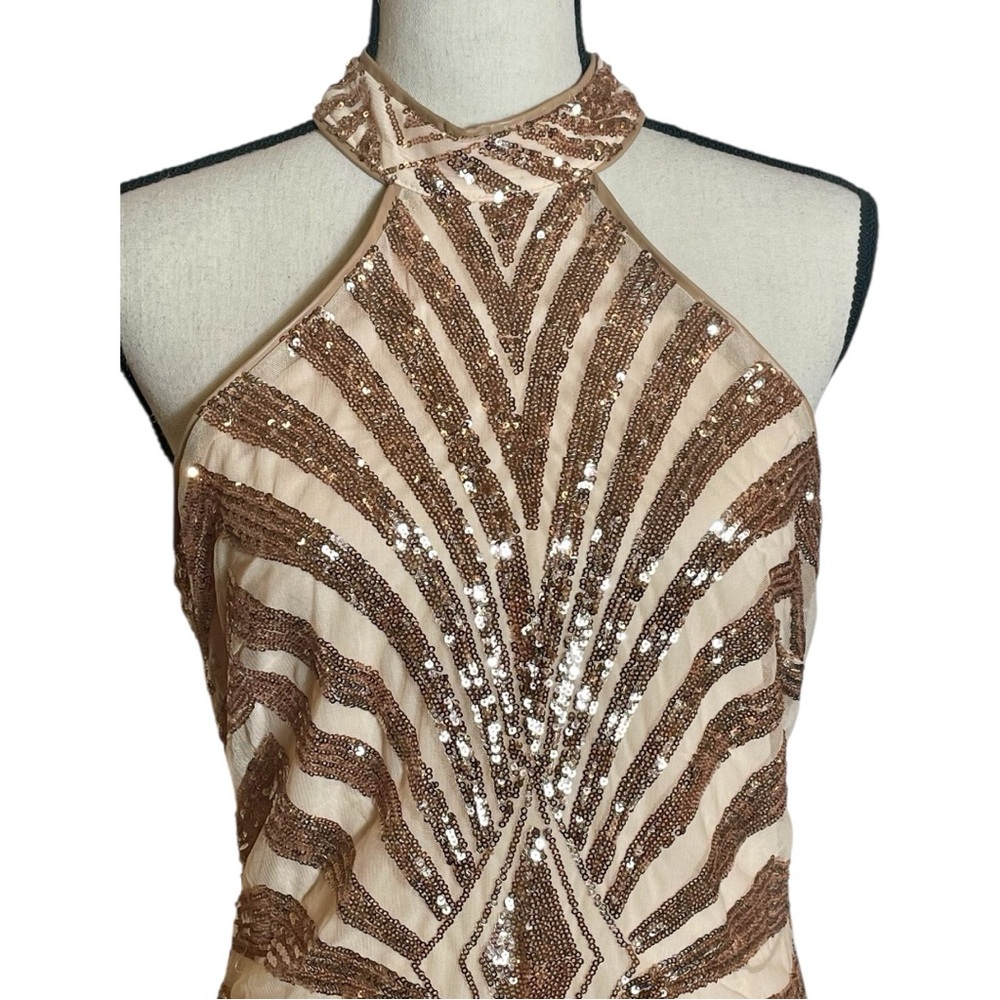 Xtaren Rose Gold Sequin Halter Mini Dress - Picture 2 of 5